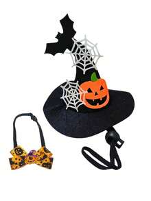 Halloween Pet Wizard Hat Set, Adjustable, Cat Costume Hat, Dog Headwear, Halloween Festival Headgear, Pumpkin Witch Hat And Halloween Bow Bat Spider Web Decorative Accessories, Halloween Costume, Suitable For Kittens, Puppies And Other Pets, Halloween Party, Home Daily Wear, Holiday Photo Shoot, Pet Store Visit, Window Display, Pet Gathering, Perfect Holiday Gift, Birthday Gift For Kittens And Puppies - Multicolor - View 11