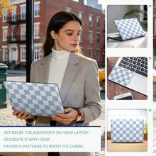Minimalist Light-Colored Plaid Laptop Skin Kit, Premium Vinyl Film Covers Laptop Top Cover And Palm Rest, Scratch-Resistant And Waterproof, Easy To Remove Without Residue, Compatible With Most 15.5" And Smaller Laptops - View 7