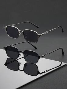 2 Pairs Men's Fashion Rectangular Frame Non-Prescription Glasses, Perfect Blend Of Modern Style And Fashion Charm, Suitable For Vacation Outfits, Parties, Daily Wear, Fits All Face Shapes - Multicolor - View 7