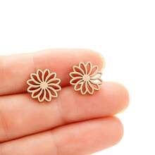 1 Pair Hollow Daisy Flower Stud Earrings Stainless Steel Floral Ear Jewelry Gift For Women Girls - GED708 - View 9