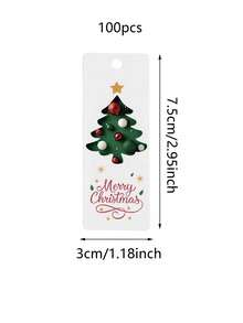 50/100pcs Merry Christmas Gift Hang Tags, Rectangle White Paper Tags With Christmas Tree, Star & Bauble Pattern, Xmas Decorative Label Cards With Pre-Punched Hole For Gift Wrap, Holiday Party, DIY Crafts - Multicolor - View 8