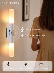 1pc Dual-Head LED Motion Sensor Wall Light, USB Rechargeable Magnetic Decorative Light, Adjustable Up/Down Light Output, 360° Rotating Magnetic Corner Light, Suitable For Staircase, Entryway, Hallway, Bedroom, Bedside, Wardrobe, Closet, Living Room Home Decor - Multicolor - View 2