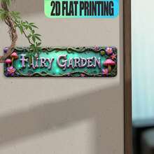1pc 2D Flat Multi-Function English Iron Sign, Mushroom Floral Vine Letter Green Background Design, Pre-Drilled Holes As Shown In Size Chart - Multicolor - View 6