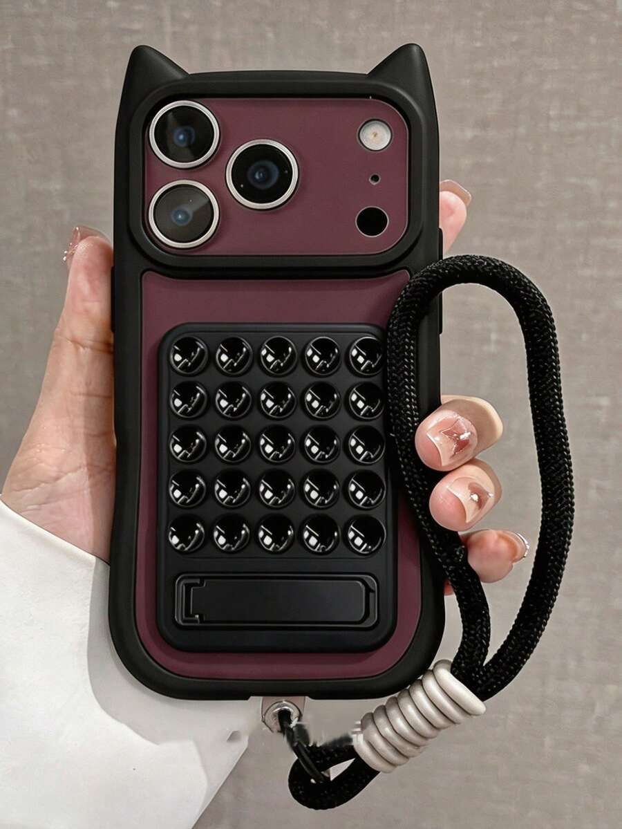 時尚創意貓耳框架透明手機殼 + 掛繩 + 吸盤支架手機殼，適用於 iPhone 18 Pro Max 18 Pro 17 Pro Max 17 Pro 16 Pro 16 Pro Max 15 Pro Max 15 Pro 14 Pro Max 14 Pro 13 Pro Max Plus，全包覆防震防摔保護殼
