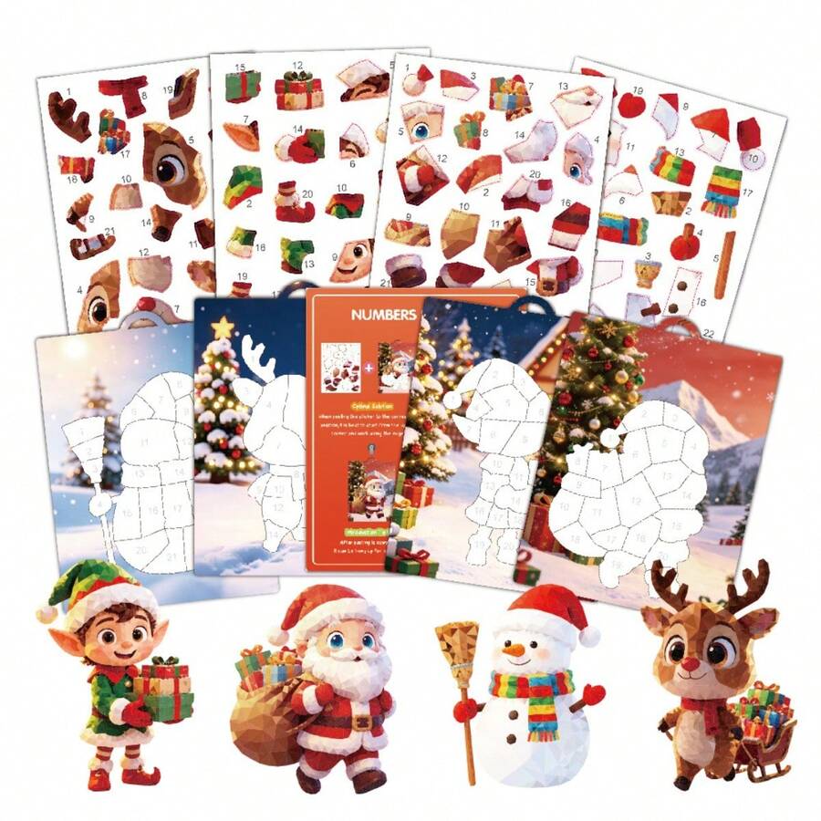 Christmas Number Sticker Puzzle Toy, Fun Number Matching Sticker Game, Santa Claus Reindeer Snowman Elf Cartoon Stickers, Home Parent-Child Interactive Desktop Game, Kindergarten Handmade Early Education Educational Toy, Holiday Surprise Gift For Boys And Girls, Christmas Party Leisure Stress Relief Craft Material Kit - Multicolor - View 1
