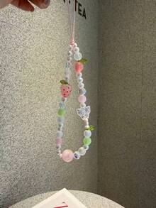 Pink & Red Strawberry Phone Lanyard, Butterfly Wrist Strap Lanyards, Camera & Phone Decoration - Multicolor - View 6