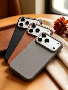 1 Set 3pcs Solid Color Lychee Texture Faux Leather Large Window Phone Case Covers, Black / Caramel Brown / Premium Gray Minimalist Solid Color Leather Texture Full Coverage Protective Shell, Raised Camera Frame Anti-Drop Anti-Slip Soft Shell, Business Commute Premium Style, Autumn/Winter Bestselling Phone Case, Suitable For Personal Use, Birthday Gift Choice; Compatible With IPhone Case & Galaxy Case, Compatible With IPhone 17/17 Pro/17 Pro Max - Multicolor - View 1