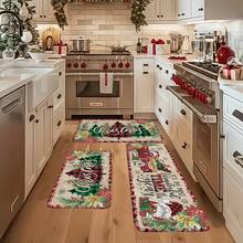 1/2/3pcs Christmas Theme Kitchen Rug, Flannel Kitchen Rug, Comfortable Soft Absorbent Non-Slip Machine Washable With Backing, Suitable For Multiple Scenes: Entryway, Living Room, Bedroom, Kitchen, Dining Room, Bathroom, Laundry Room, Hallway, Christmas Holiday Decoration Home Floor Mat, Multi-Functional Floor Pad - Multicolor - View 5