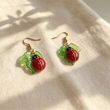 BMOR Cute Spring Summer Insect Dangle Earrings, Enamel Ladybug Bee Green Leaf Drop Hook Earrings, Daily Party Holiday Gift Jewelry For Women Girls - Gold - View 4
