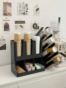 1pc 4-Slot Espresso Cup Holder - Heavy Duty Commercial Coffee Shop/Bar/Office Use Cup Rack | Space-Saving Countertop Storage Rack With Black Tray | Non-Food Contact Design One-Piece Molded, Suitable For Restaurant, School, Hotel Dining Room, Living Room, Bar Counter Storage - Black Cup Holder - View 7