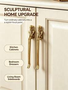 2pcs Decorative Thinker Shaped Cabinet Handles, Brass Gold Art Sculpture Furniture Pulls, Unique Long Portrait Drawer Handles, Suitable For Cabinets, Dressers, Wardrobes Hardware Decoration - Gold - View 6