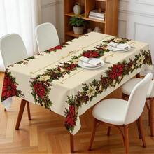 1pc Red Christmas Tablecloth, Christmas Flower Gold Bell Holly Red Berry Print Pattern, Polyester Material Single-Sided Print, Suitable For Tabletop, Washable And Reusable, Suitable For Indoor, Outdoor, Patio, Wedding, Banquet, Party, Outdoor Dining, Suitable For Craft Exhibition, Banquet Event Decoration - Multicolor - View 9