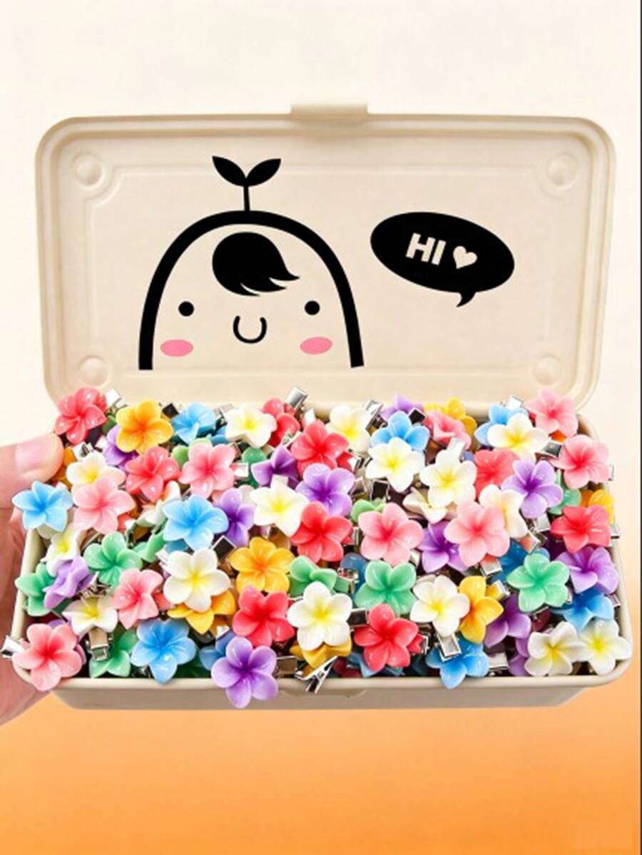 30pcs Autumn Girls Candy Color Random Color Flower Hair Clips Small Plumeria Side Clips Hair Accessories Alligator Hair Clips Bangs Clips Hair Ornaments Suitable For Daily Use - Multicolor - View 1