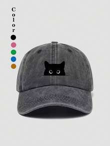 1"Black Cat Print" Baseball Cap, Washed Baseball Hat, Outdoor Casual Sun Hat, Unisex - Black Cat Print - View 3