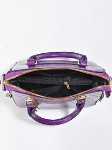 Tas Tangan Wanita Motif Buaya Mengkilap Kulit Paten Hijau dengan Pegangan Atas, Tas Selempang Bahu yang Dapat Dilepas dengan Liontin Rumbai - Hijau - View 4