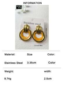 1pc/Fashion Old Money Style Stainless Steel Enamel Door Ring Pendant Earrings Suitable For Women Daily Commute, Light Business Wear Jewelry Gift - 33794-ear-go - View 9