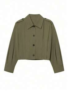Women's Pocket Button Short Jacket, Suitable For Spring And Autumn Wear. New Autumn Short Casual Women's Trench Coat - Army Green - View 3