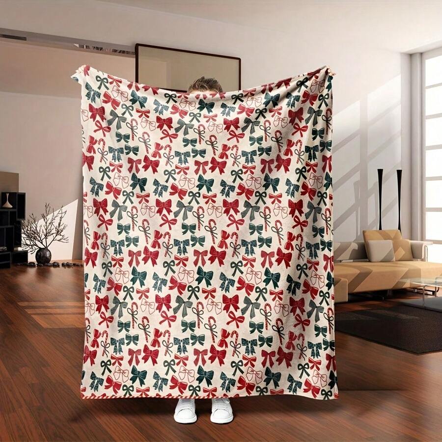 1pc A Christmas-Themed Flannel Blanket Featuring A Bow Design - Soft ...