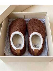 1 Pair Baby Thermal Lined House Slippers, Thick Inner Lining For Warmth, Non-Slip Soft Sole Indoor/Outdoor Fuzzy Slippers, Fashionable Home Slippers For Kids - Brown - View 8