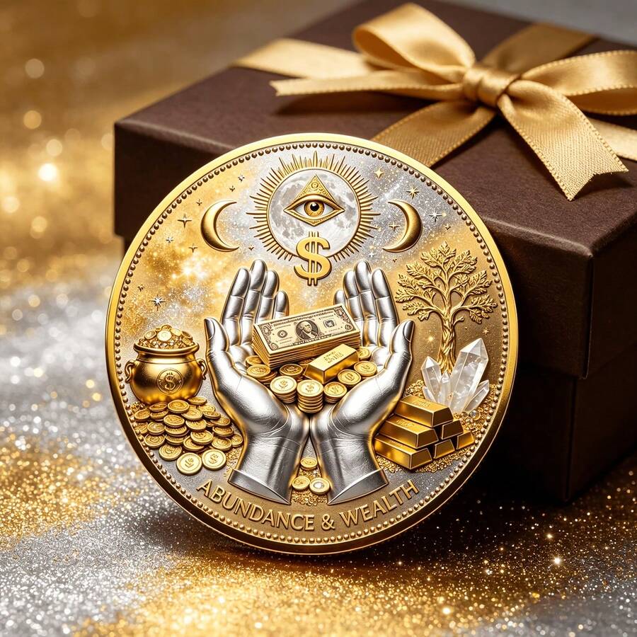 1pc Exquisite Wealth Abundance Commemorative Coin, All-Seeing Eye Collection Coin, Lucky Charm For Attracting Wealth And Fortune, Representing Omniscient Protection, Breaking Obstacles, Dispelling Negative Energy, Preserving Personal Wealth, Preventing Financial Loss, Stabilizing Personal Treasury, Guarding All Acquired Wealth - Multicolor - View 1