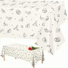 3 Pieces1-Piece Western Tablecloth, Denim Party Decoration, Competitive Show Disposable Plastic Tablecloth, Western Party Decoration, First Competitive Birthday Party Decoration, 54 X 108 Inches - Apricot - View 1