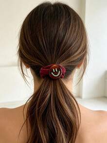 Smiling Face Decorative Hair Scrunchie, Soft Elastic Hair Band, Cute Daily Ponytail Hair Accessory, Women's Ponytail Hair Scrunchie, Cartoon Decorative Hair Scrunchie - Multicolor - View 1