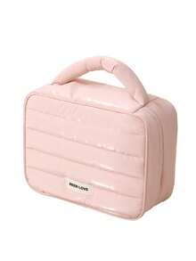 1pc Minimalist Glossy Y2K Foam Makeup Bag, Large Capacity Detachable Handle Cosmetic Bag, Multifunctional Exquisite Shock-Proof Toiletry Bag And Travel Organizer, Sweet Waterproof Storage Bag, Multi-Compartment Design, Can Store Data Cables - Multicolor - View 4