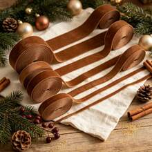 1pc 4.57m Single-Sided Non-Elastic Colorful Flocked Ribbon, Flocked Satin Ribbon For Bows, DIY Clothing, Christmas Decoration (Length Is Measured By Hand And May Have Deviation) - Light Brown - View 5