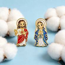 2pcs Virgin Mary & Jesus Brooch And Corsage Badge, Headscarf Pin, Cool Backpack Decoration, Gift For Friends - Multicolor - View 2