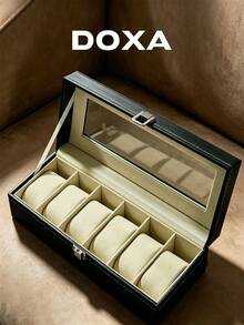 Kotak Penyimpanan Jam Tangan Kulit Premium DOXA 12 Slot, Kotak Pajangan Mewah Dua Lapis, Penutup Atas Kaca, Kotak Penyimpanan Aman untuk Kolektor Jam Tangan - Satu-Ukuran - View 4