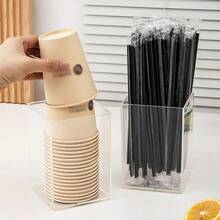 1pc Transparent Bar Straw Storage Box, Small Disposable Cup Organizer, Suitable For Straws, Coffee Stirrers, Disposable Cups And Capsule Coffee Storage Organizer - Multicolor - View 3