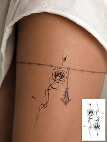 1pc Y2K Sexy Snake & Rose Art Pattern Tattoo Sticker, Herbal Juice Temporary Tattoo, Waterproof & Easy To Use, Suitable For Arms, Ankles And More, Disposable Fake Tattoo, Essential For Parties, Gifts, Decoration, Photography - Black - View 4