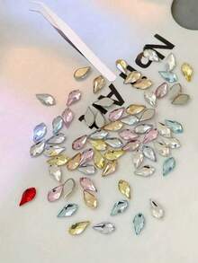 20pcs Sparkling Colorful Rock Candy Zirconia Flat Back Nail Rhinestones, Flower Cut Flat Back Rhinestones, Nail Art Decoration, Sparkling K9 Beveled Small Flat Back Asymmetrical Rhinestones, Colorful Mixed Nail Rhinestones, Glitter Nail Art Decoration - Multicolor - View 11