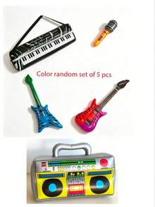 1/5/12pcs Inflatable Musical Instrument Party Props Rock Star Set, Inflatable Guitar, Inflatable Saxophone, Inflatable Bass, Inflatable Lute, Inflatable Microphone, Inflatable Flute, Inflatable Piano, Suitable For 80s, 90s Theme Party, Photo Decoration - A - View 11
