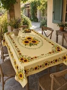 1PC Sunflower Butterfly Table Skirt, Vintage Floral Polyester Tablecloth For Indoor Outdoor Dining Kitchen Garden Patio Spring Summer Party Picnic Home Decor - A - View 2