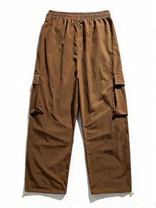 NBCT Women's Casual Commuter Wide Leg Cargo Pants With Contrast Drawstring Detail, 3D Patch Pockets, Minimalist Durable Design For Daily Wear, Hiking And Short Trips, Outdoor Long Pants - Brown - View 4