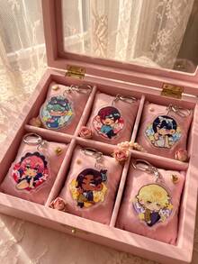 1pc/6pcs Alien Stage Acrylic Keychains, Cartoon "Alien Stage" Ivan, Sua, Luka And Till Chibi Wavy Edge Pattern Pendant, Backpack And Car Key Accessories, Anime Fan Gift, Exquisite Collection, Suitable For All Seasons - Multicolor - View 1