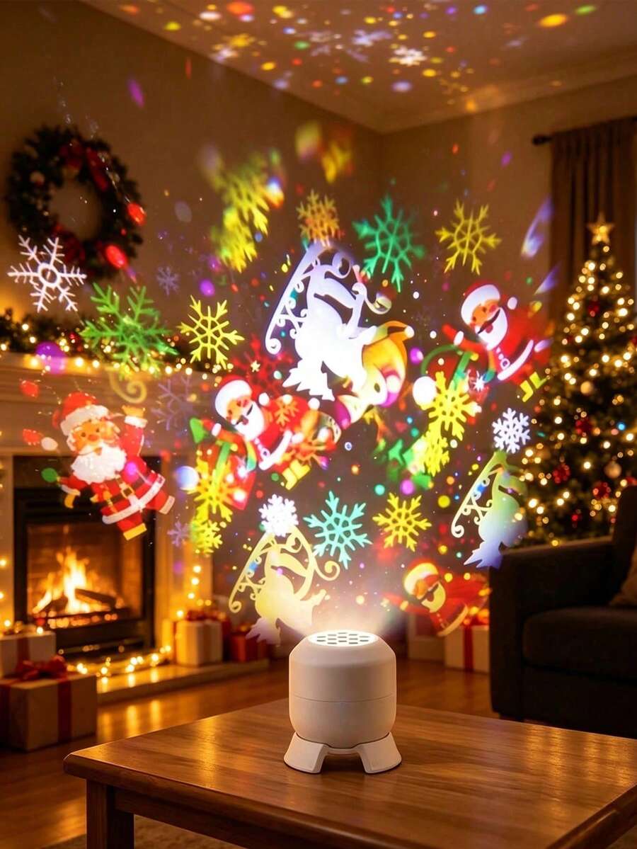 LED聖誕投影派對舞台燈,創意LED投影小夜燈,LED聖誕投影燈,360°旋轉動態投影檯燈,USB供電氛圍燈,臥室、遊戲室、客廳裝飾燈 - 白色 - 查看 1