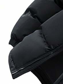 Mantel Wanita Musim Gugur/Dingin Warna Blok Tebal Hangat Berkerudung Berbantalan - Hitam - View 3