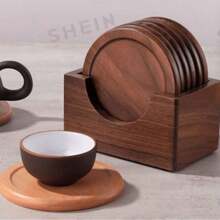 1-Pack Black Walnut Coasters, Solid Wood Coasters, Heat Insulation Pads, - Black Walnut - View 6
