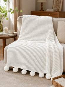1pc Small Square Dual-Color Plaid Woven Sofa Throw Blanket, Casual Style Polyester Rectangular Tassel Small Cover Blanket, Office Nap Blanket Suitable For Daily Use - Ball Chain MI Color - View 2