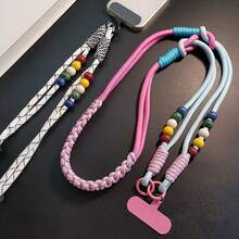 1PC Dopamine 3-In-1 Wooden Bead Colorblock Braided Phone Lanyard, Long Adjustable Crossbody Neck Wrist Strap, Multi-Functional Outdoor Hiking Portable Travel Shopping Bag Case Camera Shoulder Strap New Arrival - Multicolor - View 10
