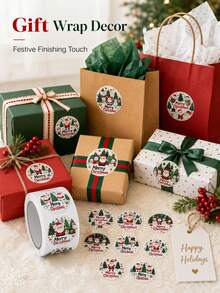 2000PCS/4ROLL Cartoon Christmas Round Stickers Roll, Self‑Adhesive Labels For Gift Sealing Decor - Multicolor - View 1