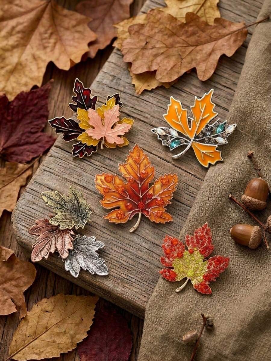 Classic Rhinestone Maple Leaf Brooch, Botanical Brooch, Women's Unisex Style, Casual Party Jewelry Accessory, Friend Gift Decoration