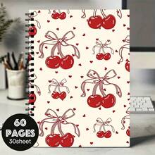 1pc Cherry Spiral Lined Notebook, 30 Sheets/60 Pages Coil Bound, Cherry And Heart Pattern, Suitable For School And Office Use, Perfect Gift For Christmas, Back To School, Birthday, New Year - A5 - View 1