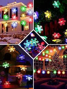5M/7M/12M Solar Snowflake String Lights, Outdoor Waterproof Light String, 8 Lighting Modes,20/50/100 LED Fairy Light String,Gardens,Courtyards,Gatherings,Parties,Weddings,Christmas Trees,Houses,Balconies,Pavilions,Christmas Decorations,Seasonal Decor - Solar Christmas Snowflake Light - View 8