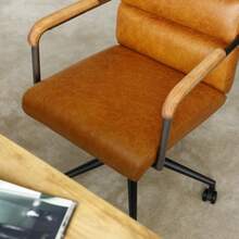 Home Office Desk Chair, Leather Ergonomic Computer Chair With Wheels And Oak Armrests, Height-Adjustable Swivel Office Chair For Executives - Brown - View 9