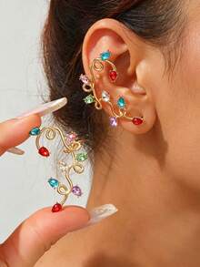 1 Set Of 2 European And American Style Colorful Gemstone Vine Earrings, Niche Design Fashion Retro Colorful Ear Jewelry, Women's Daily Wear Jewelry Accessories, Best Friend Gift - Earrings - View 6