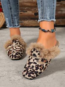 Sandal Wanita Baru Motif Leopard Ujung Persegi, Sandal Lembut dan Nyaman untuk Dalam/Luar Ruangan, Dekorasi Rhinestone - Motif macan tutul - View 4