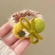 Vintage Crochet Pumpkin Flower Hair Tie, Fabric Bow Decor Elastic Hair Scrunchie, Adult Daily Ponytail Hair Accessory - Multicolor - View 5